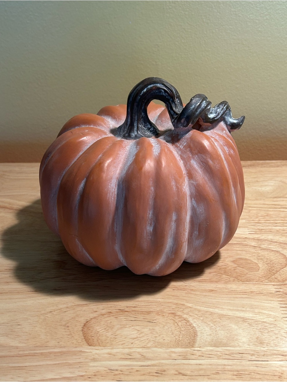Hobby Lobby Orange Pumpkin Resin Figurine with Dark Curled Stem